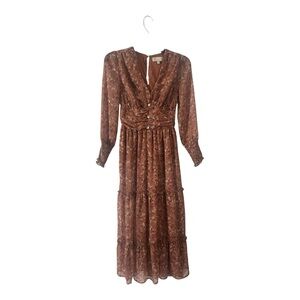 Indulge Brown Long Sleeve Floral Dress, Size S